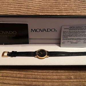 MOVADO Vintage Museum Women’s Black Lizard Leather Band Watch